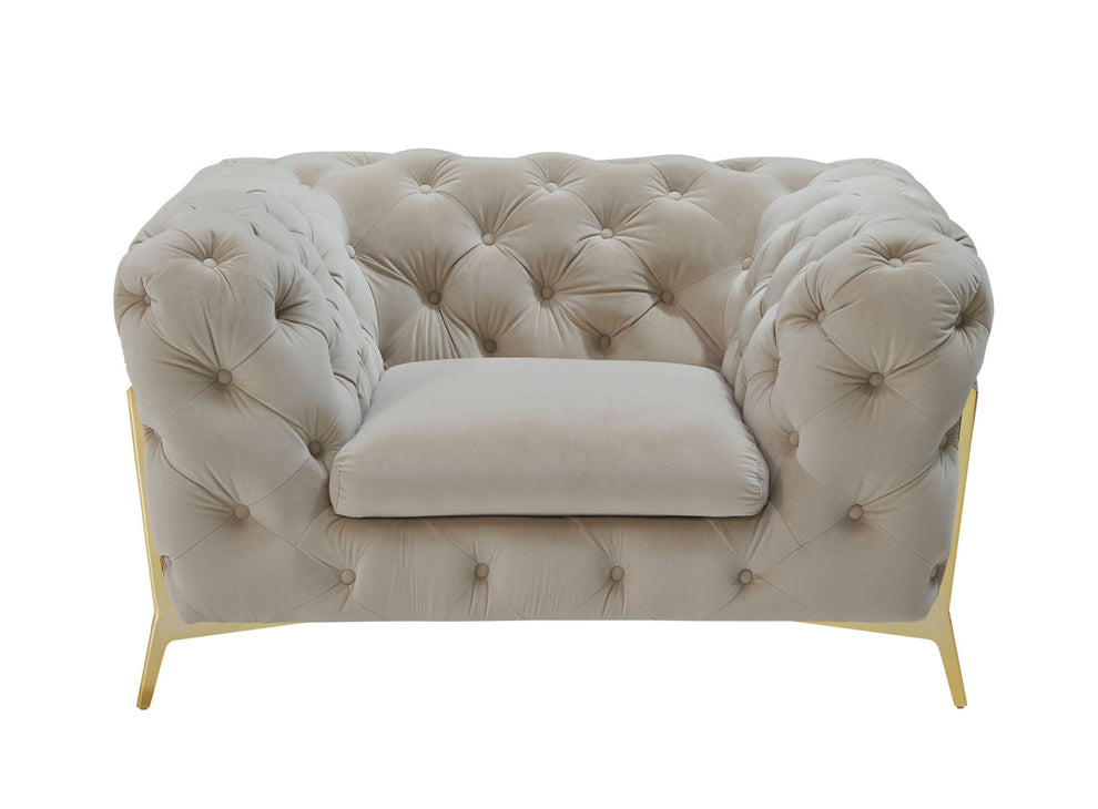 50" Beige Tufted Velvet And Gold Solid Color Lounge Chair By Homeroots | Armchairs | Modishstore - 2