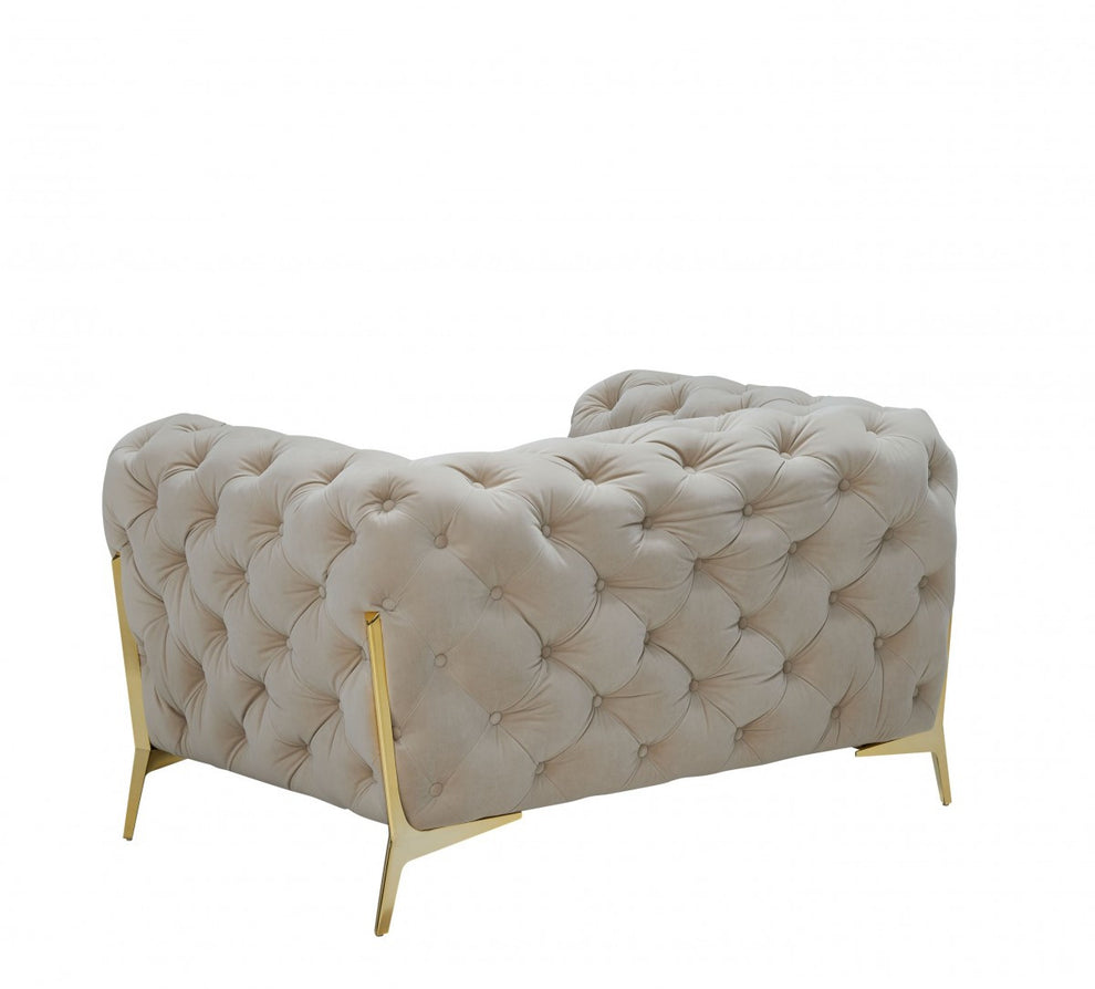 50" Beige Tufted Velvet And Gold Solid Color Lounge Chair By Homeroots | Armchairs | Modishstore - 5