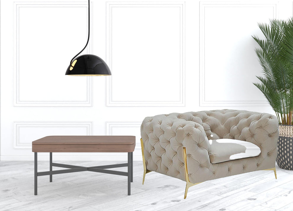 50" Beige Tufted Velvet And Gold Solid Color Lounge Chair By Homeroots | Armchairs | Modishstore - 4