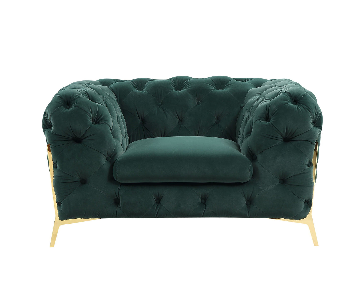 50" Green Tufted Velvet And Gold Solid Color Lounge Chair By Homeroots | Armchairs | Modishstore