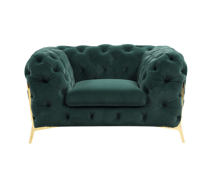 50" Green Tufted Velvet And Gold Solid Color Lounge Chair By Homeroots | Armchairs | Modishstore