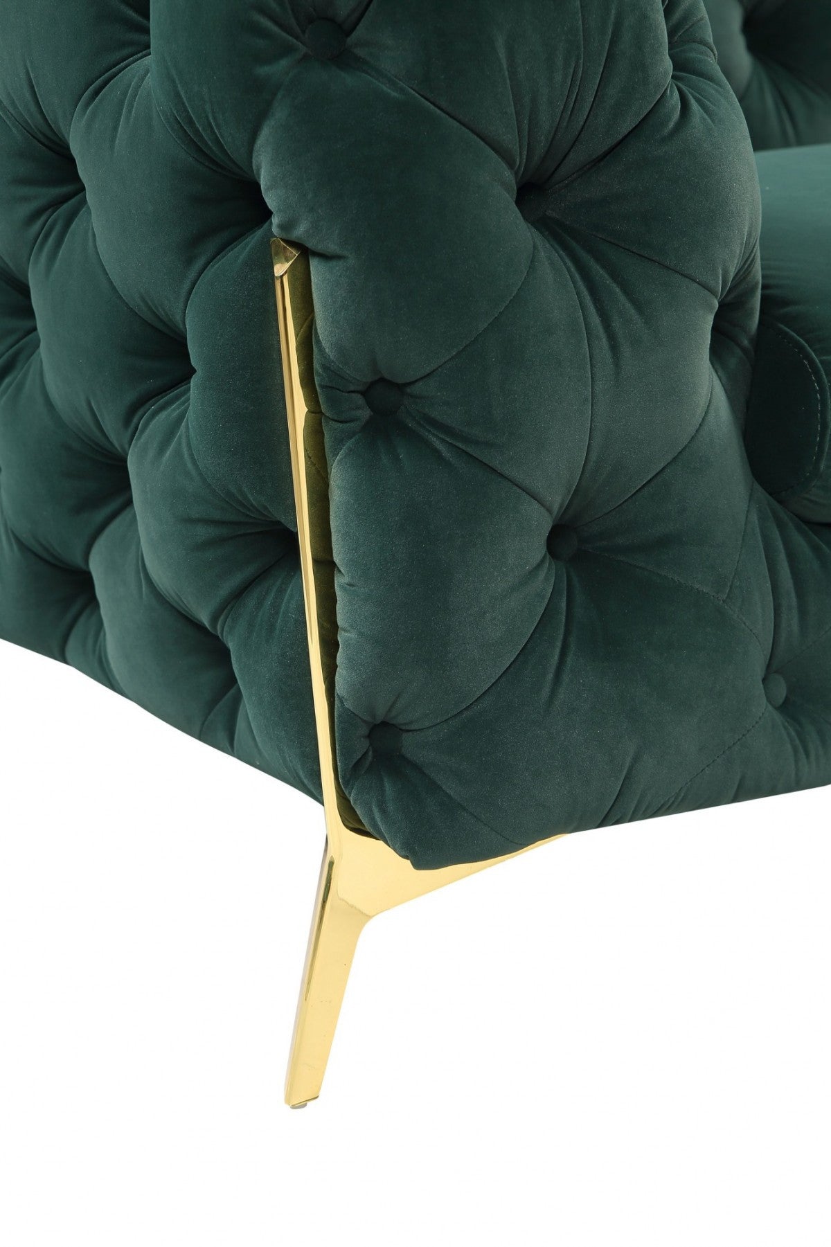 50" Green Tufted Velvet And Gold Solid Color Lounge Chair By Homeroots | Armchairs | Modishstore - 5
