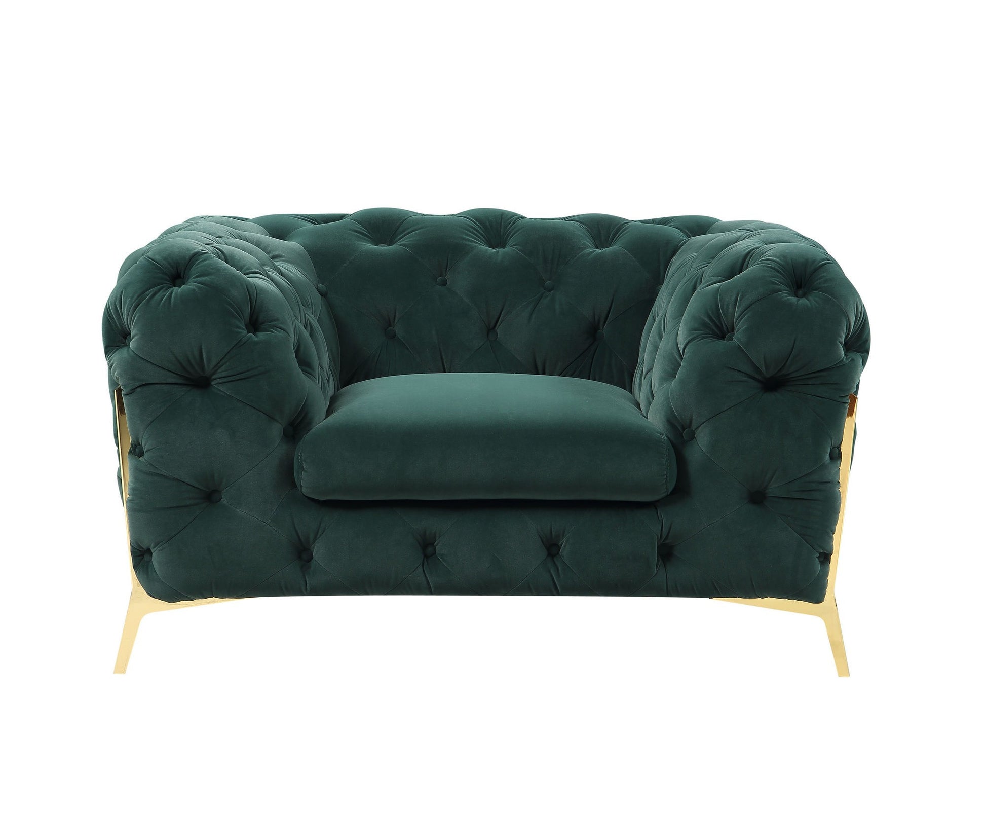 50" Green Tufted Velvet And Gold Solid Color Lounge Chair By Homeroots | Armchairs | Modishstore - 3