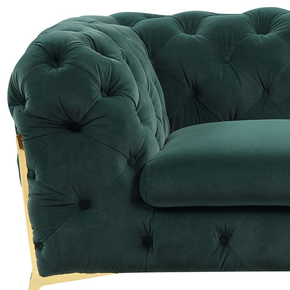 50" Green Tufted Velvet And Gold Solid Color Lounge Chair By Homeroots | Armchairs | Modishstore - 6