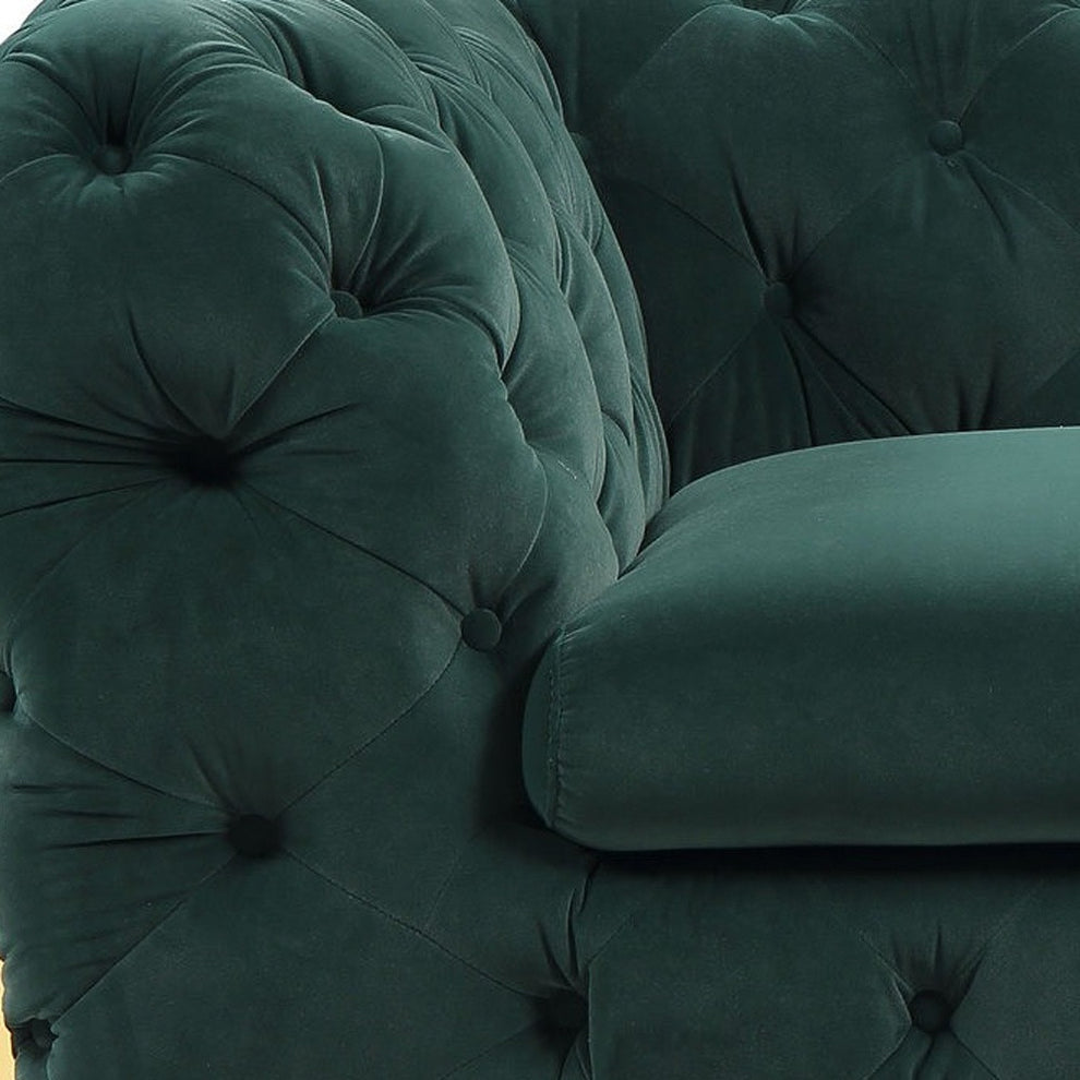 50" Green Tufted Velvet And Gold Solid Color Lounge Chair By Homeroots | Armchairs | Modishstore - 8