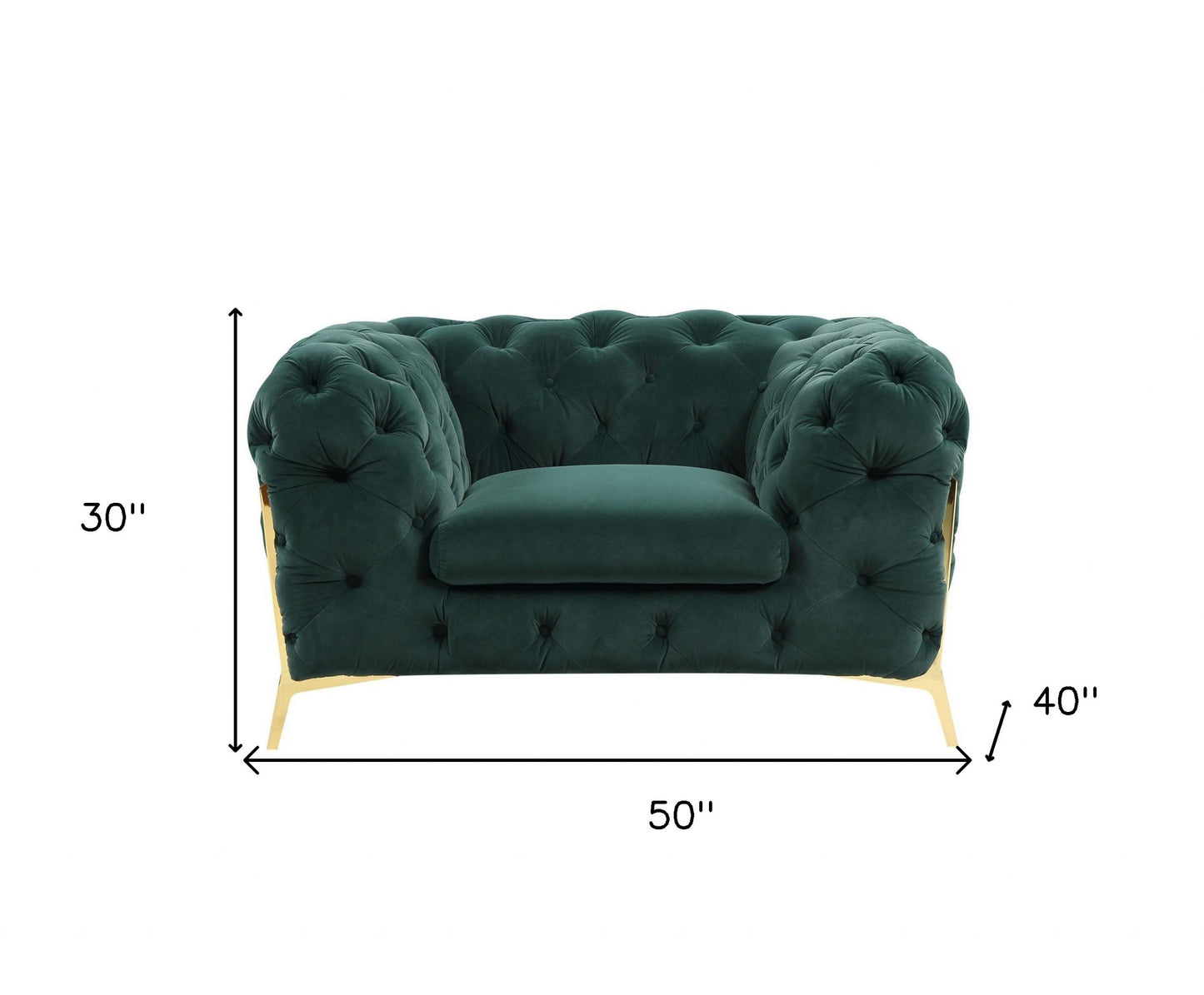 50" Green Tufted Velvet And Gold Solid Color Lounge Chair By Homeroots | Armchairs | Modishstore - 7