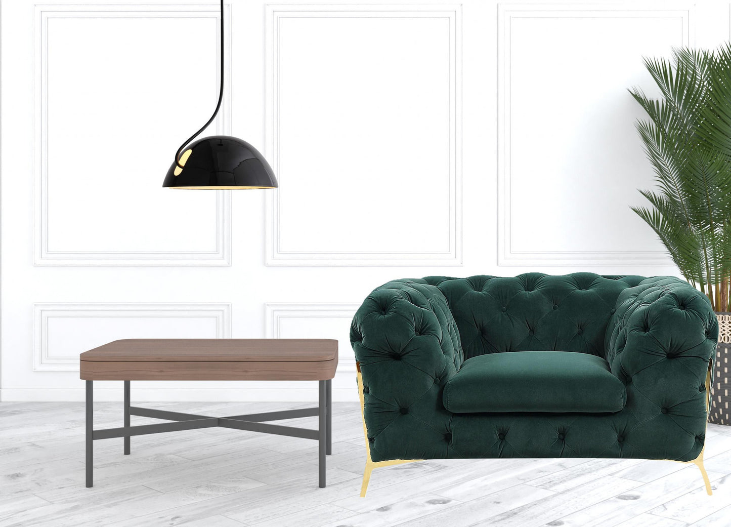 50" Green Tufted Velvet And Gold Solid Color Lounge Chair By Homeroots | Armchairs | Modishstore - 4