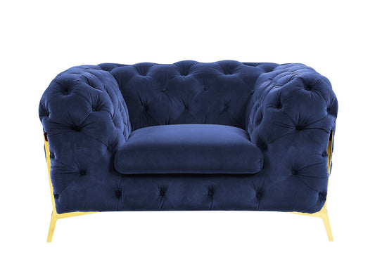 50" Blue Tufted Velvet And Gold Solid Color Lounge Chair By Homeroots | Armchairs | Modishstore