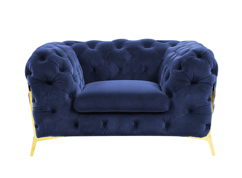 50" Blue Tufted Velvet And Gold Solid Color Lounge Chair By Homeroots | Armchairs | Modishstore