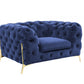 50" Blue Tufted Velvet And Gold Solid Color Lounge Chair By Homeroots