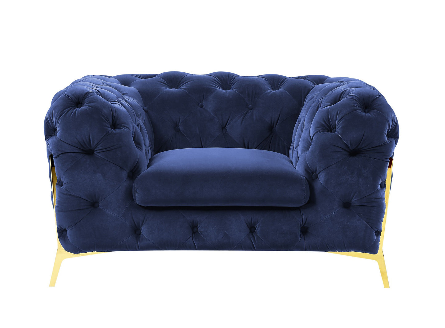 50" Blue Tufted Velvet And Gold Solid Color Lounge Chair By Homeroots | Armchairs | Modishstore - 3