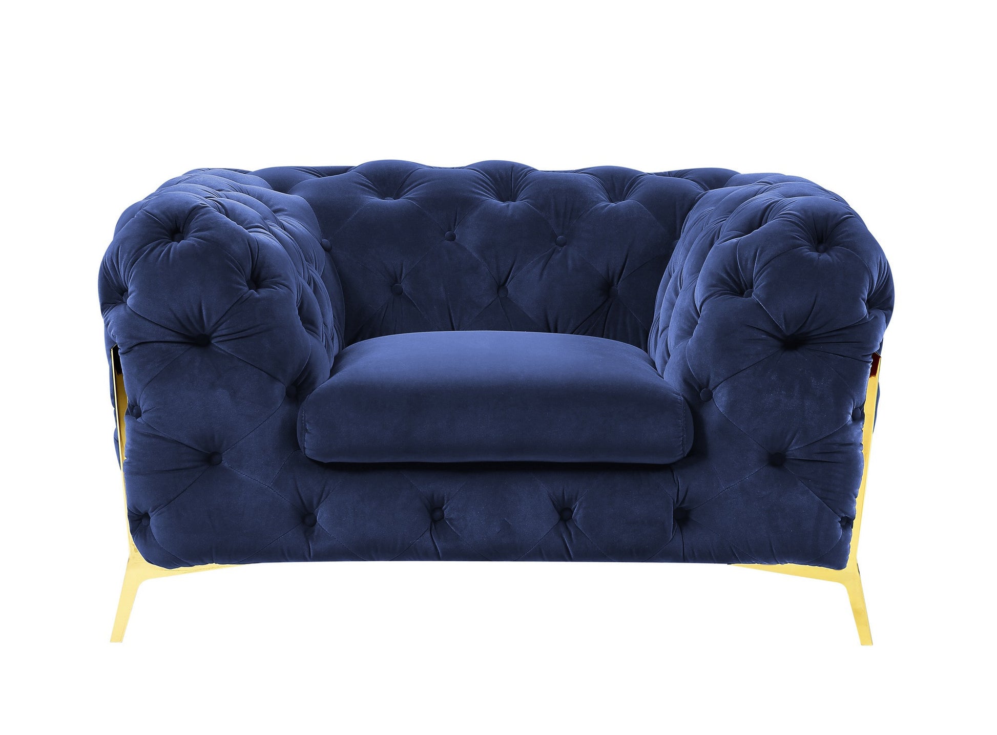 50" Blue Tufted Velvet And Gold Solid Color Lounge Chair By Homeroots | Armchairs | Modishstore - 3