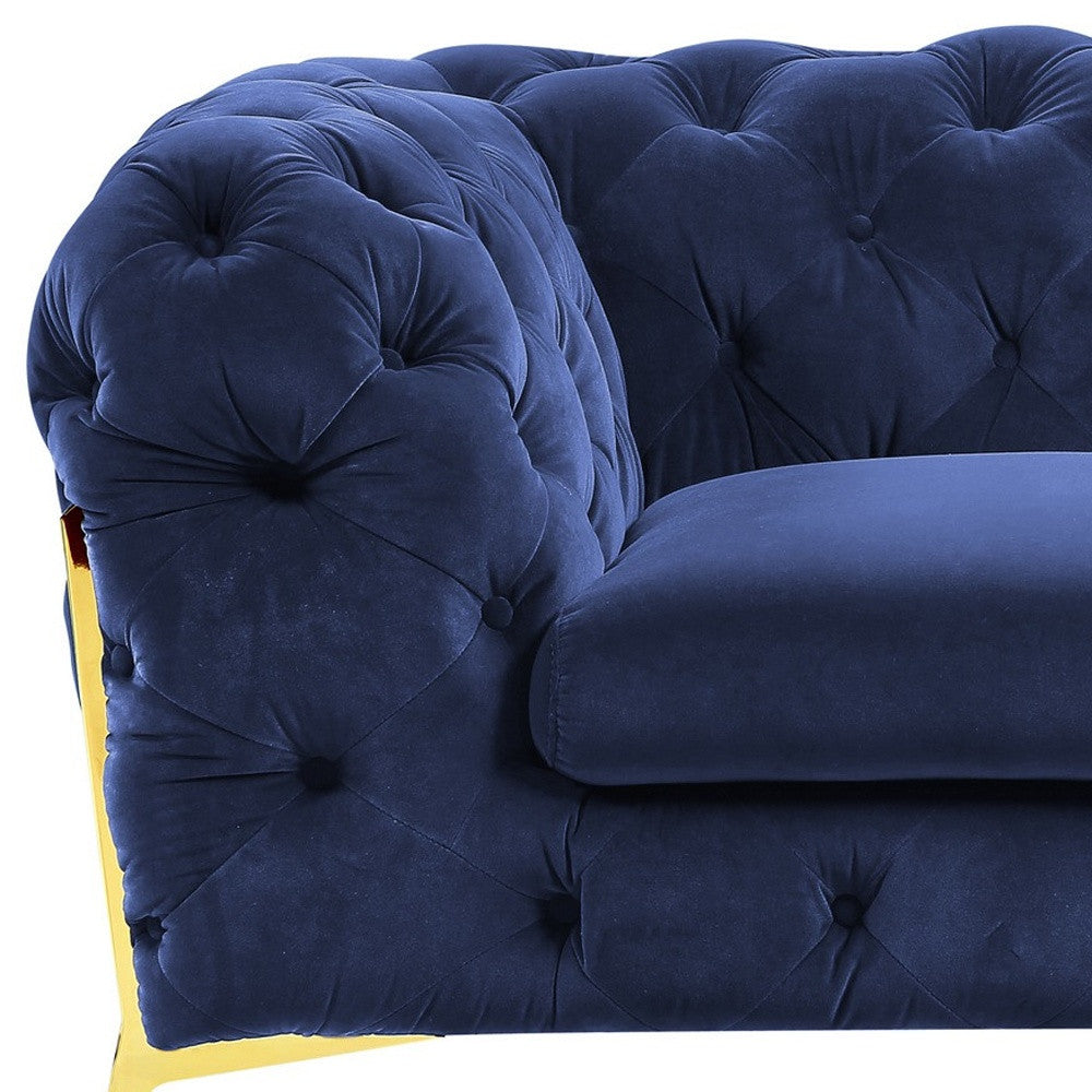 50" Blue Tufted Velvet And Gold Solid Color Lounge Chair By Homeroots | Armchairs | Modishstore - 6