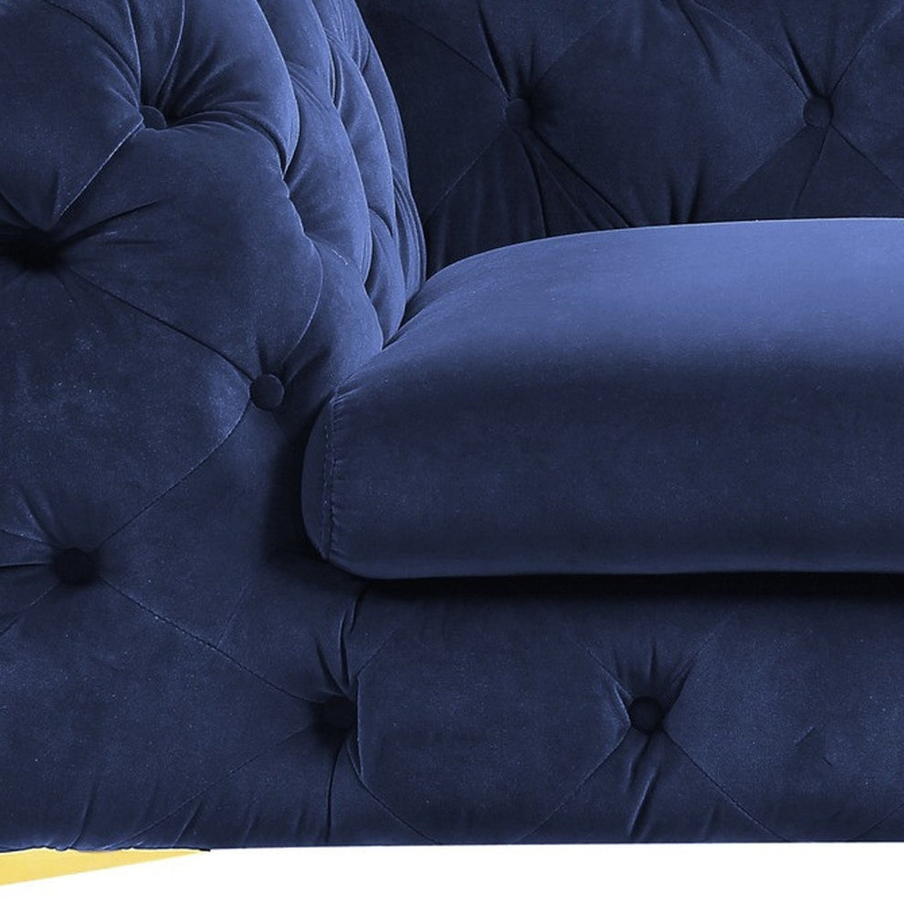 50" Blue Tufted Velvet And Gold Solid Color Lounge Chair By Homeroots | Armchairs | Modishstore - 8