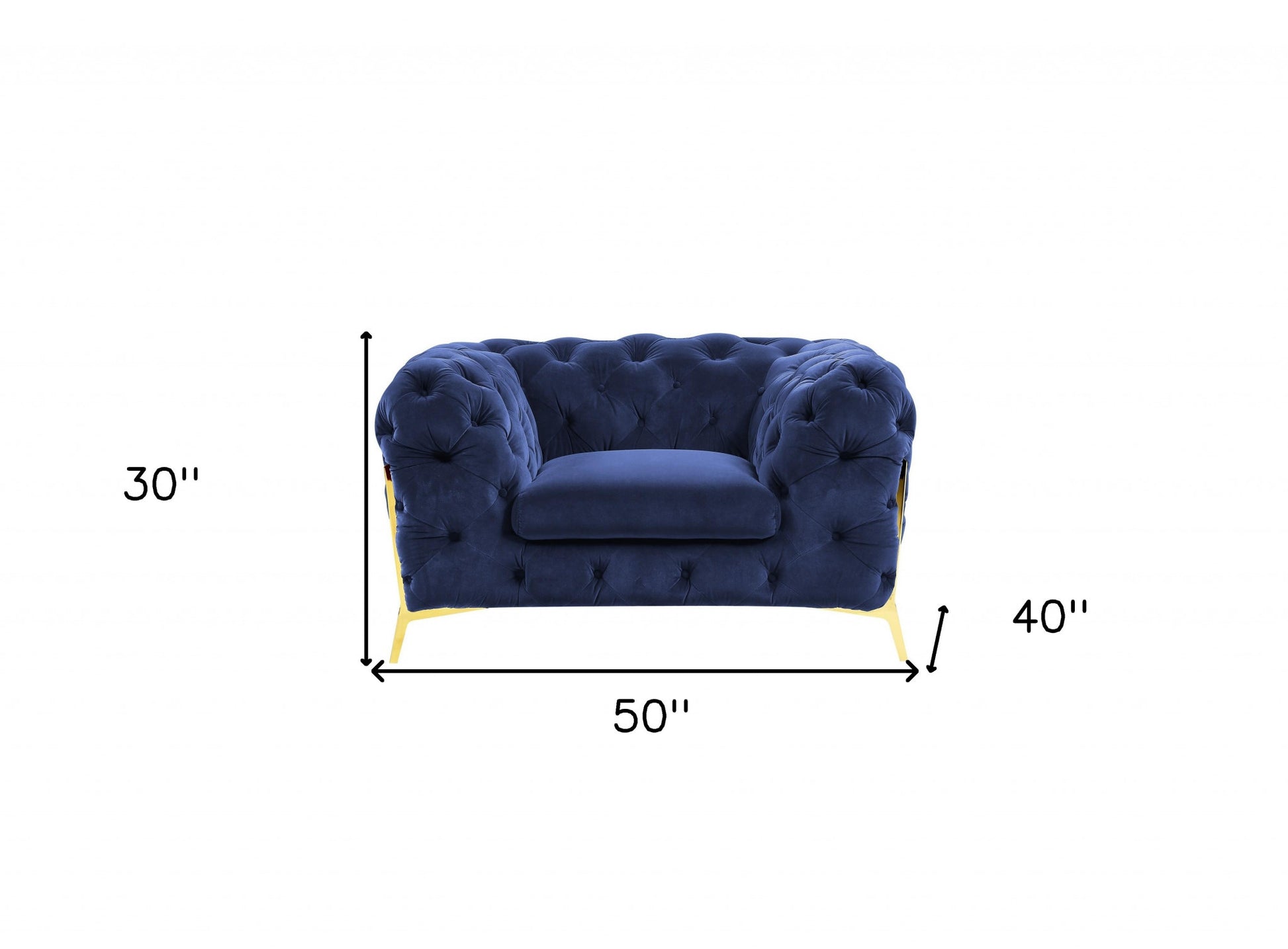 50" Blue Tufted Velvet And Gold Solid Color Lounge Chair By Homeroots | Armchairs | Modishstore - 7