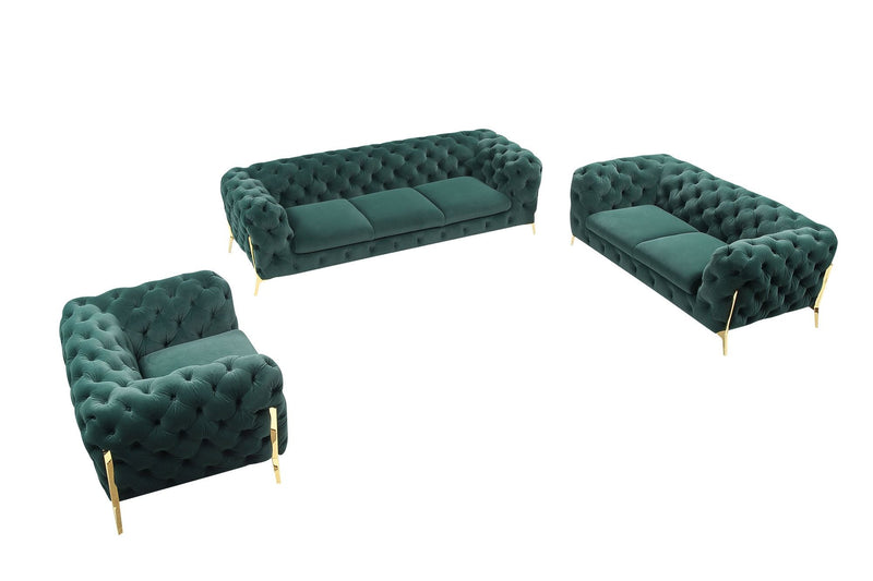 Three Piece Green Velvet Six Person Seating Set By Homeroots | Sofa Set | Modishstore