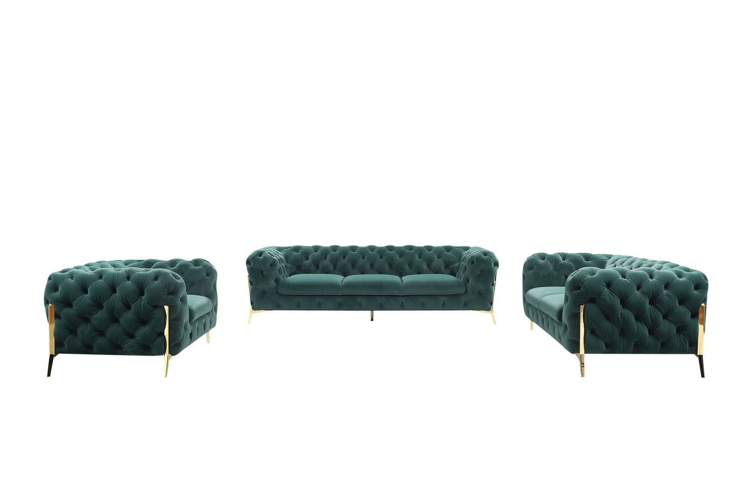 Three Piece Green Velvet Six Person Seating Set By Homeroots | Sofa Set | Modishstore - 4