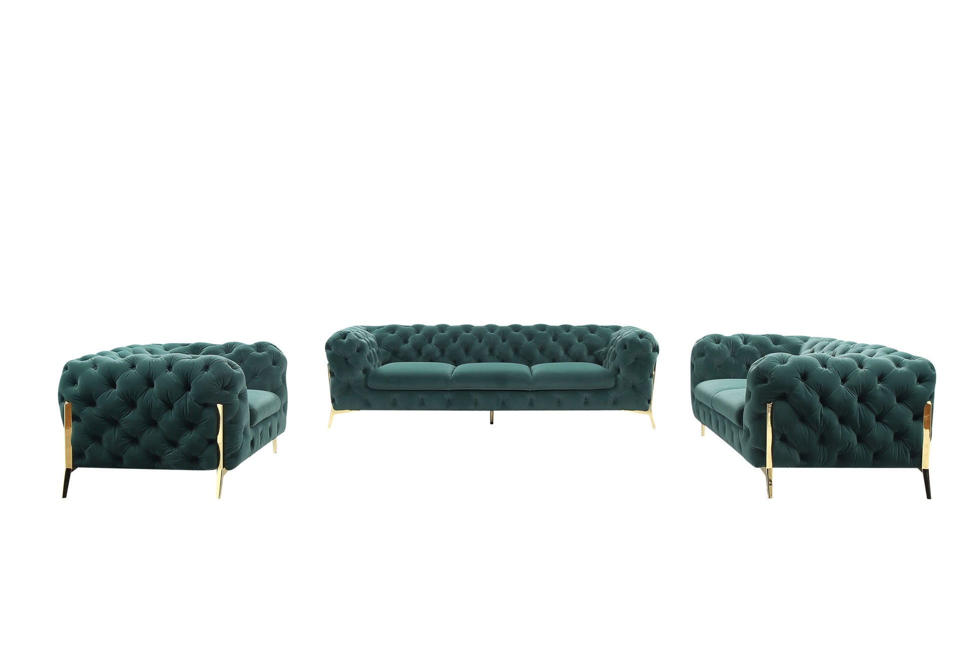 Three Piece Green Velvet Six Person Seating Set By Homeroots | Sofa Set | Modishstore - 4