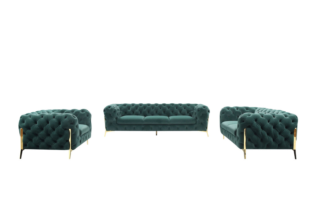 Three Piece Green Velvet Six Person Seating Set By Homeroots | Sofa Set | Modishstore - 4