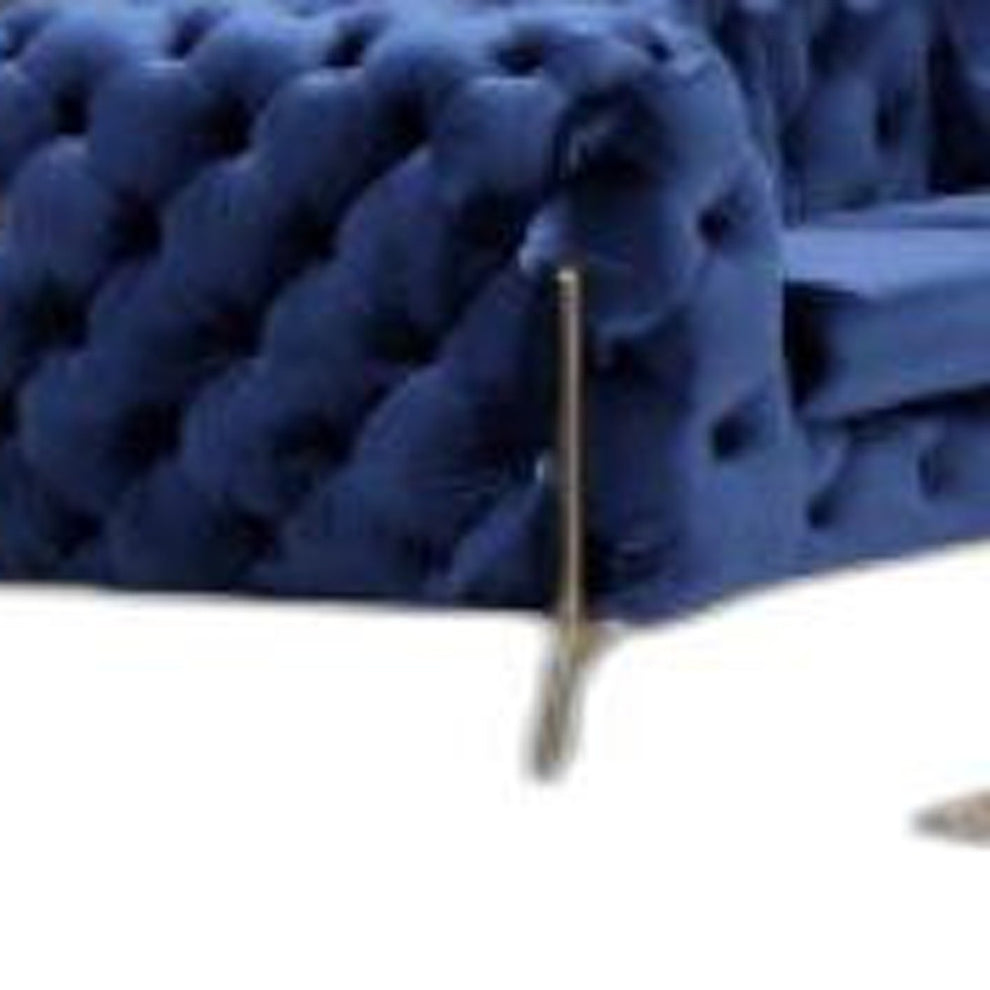 Three Piece Blue Velvet Six Person Seating Set By Homeroots | Sofa Set | Modishstore - 5