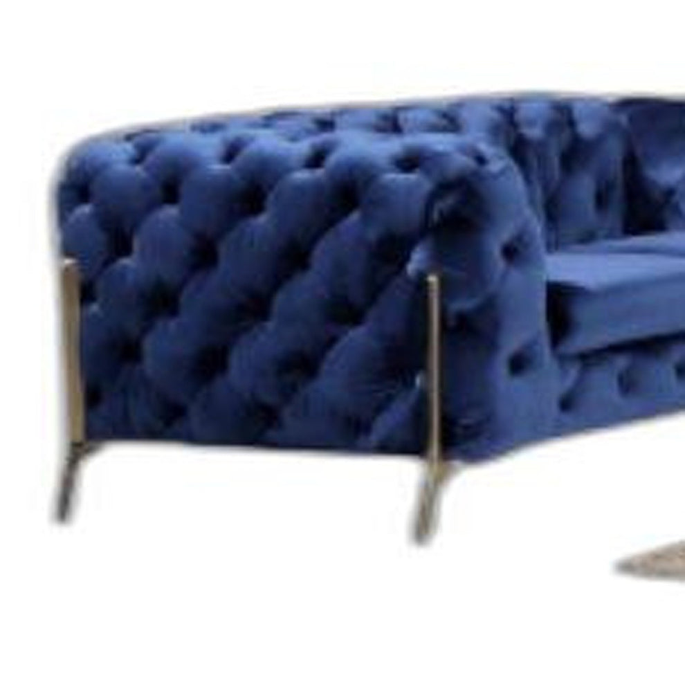 Three Piece Blue Velvet Six Person Seating Set By Homeroots | Sofa Set | Modishstore - 4