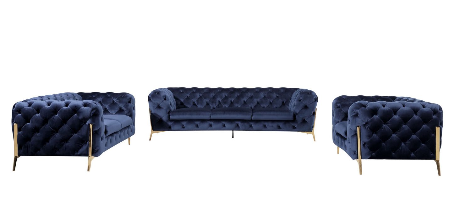 Three Piece Blue Velvet Six Person Seating Set By Homeroots | Sofa Set | Modishstore - 2