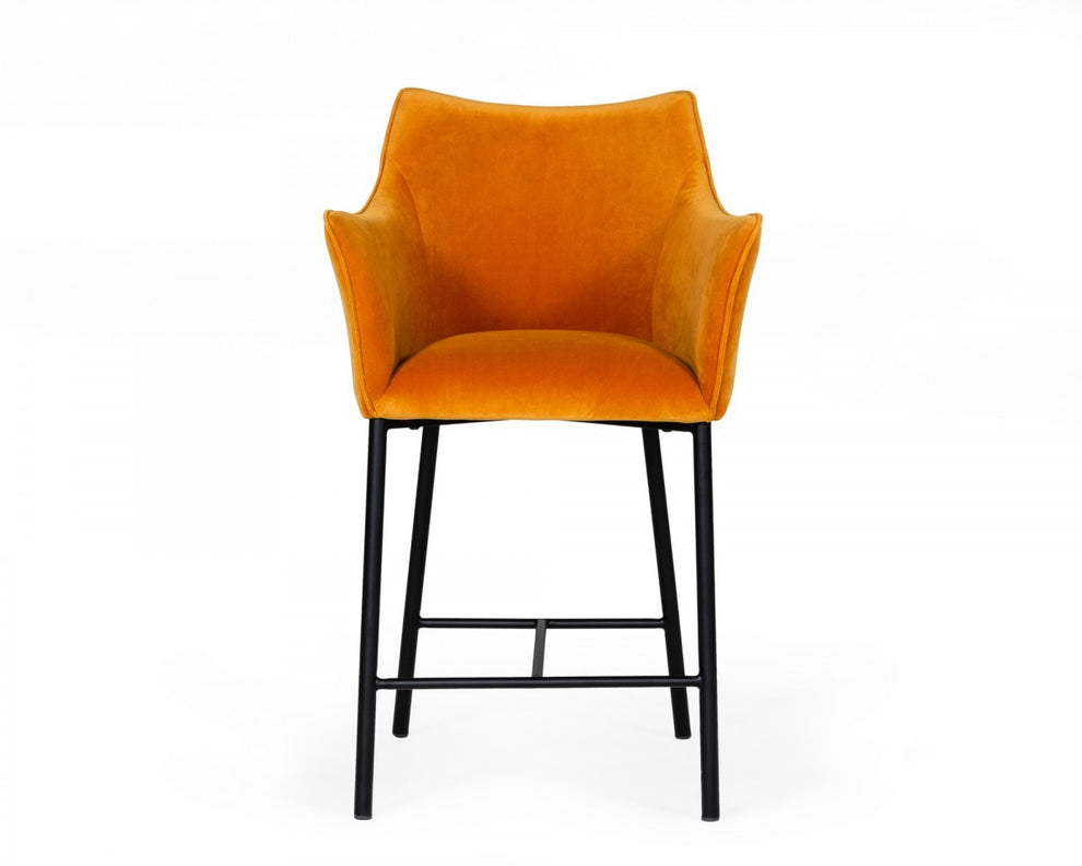 38" Yellow And Black Iron Low Back Counter Height Bar Chair With Footrest By Homeroots | Bar Stools | Modishstore - 2