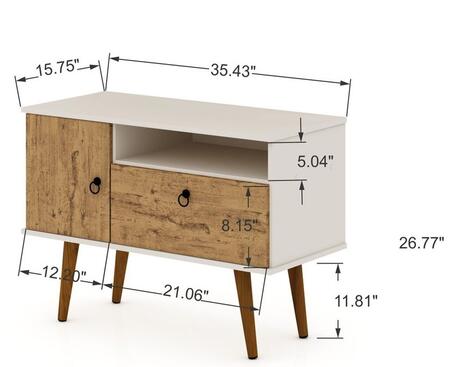 Manhattan Comfort Tribeca 35.43 Mid-Century Modern TV Stand with Solid Wood Legs in Off White and Nature | TV Stands | Modishstore - 4