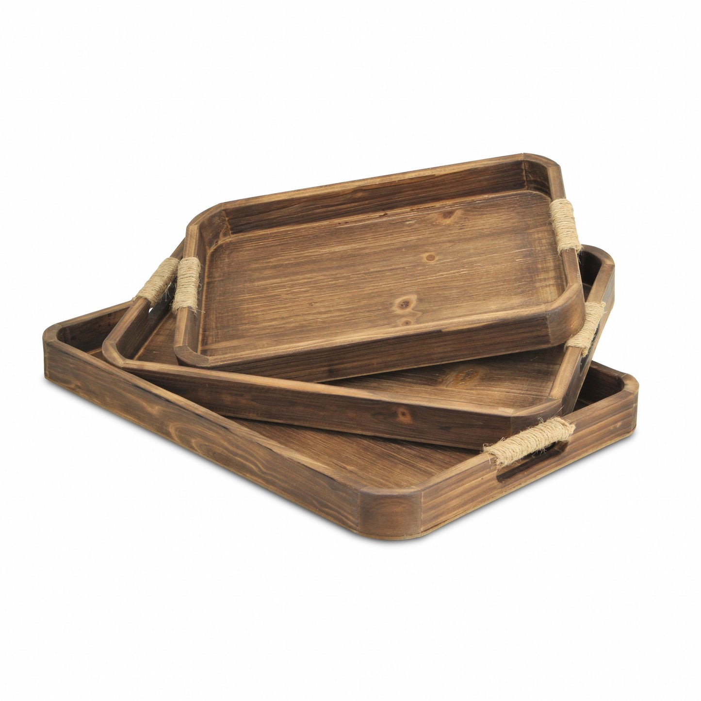 20" Brown Rectangular Wood Handmade Tray With Handles By Homeroots | Trays | Modishstore