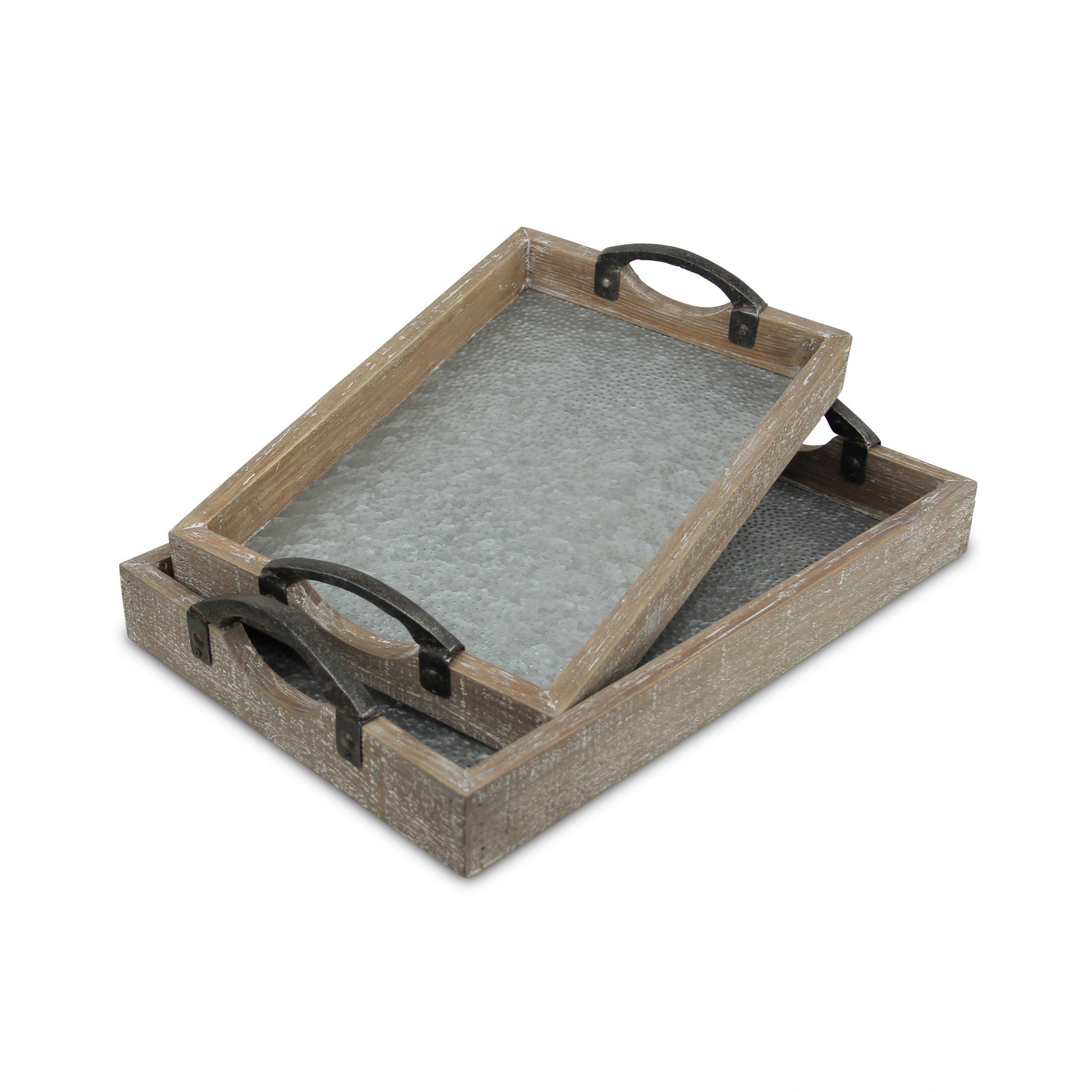 19" Gray Rectangular Metal Handmade Tray With Handles By Homeroots | Trays | Modishstore