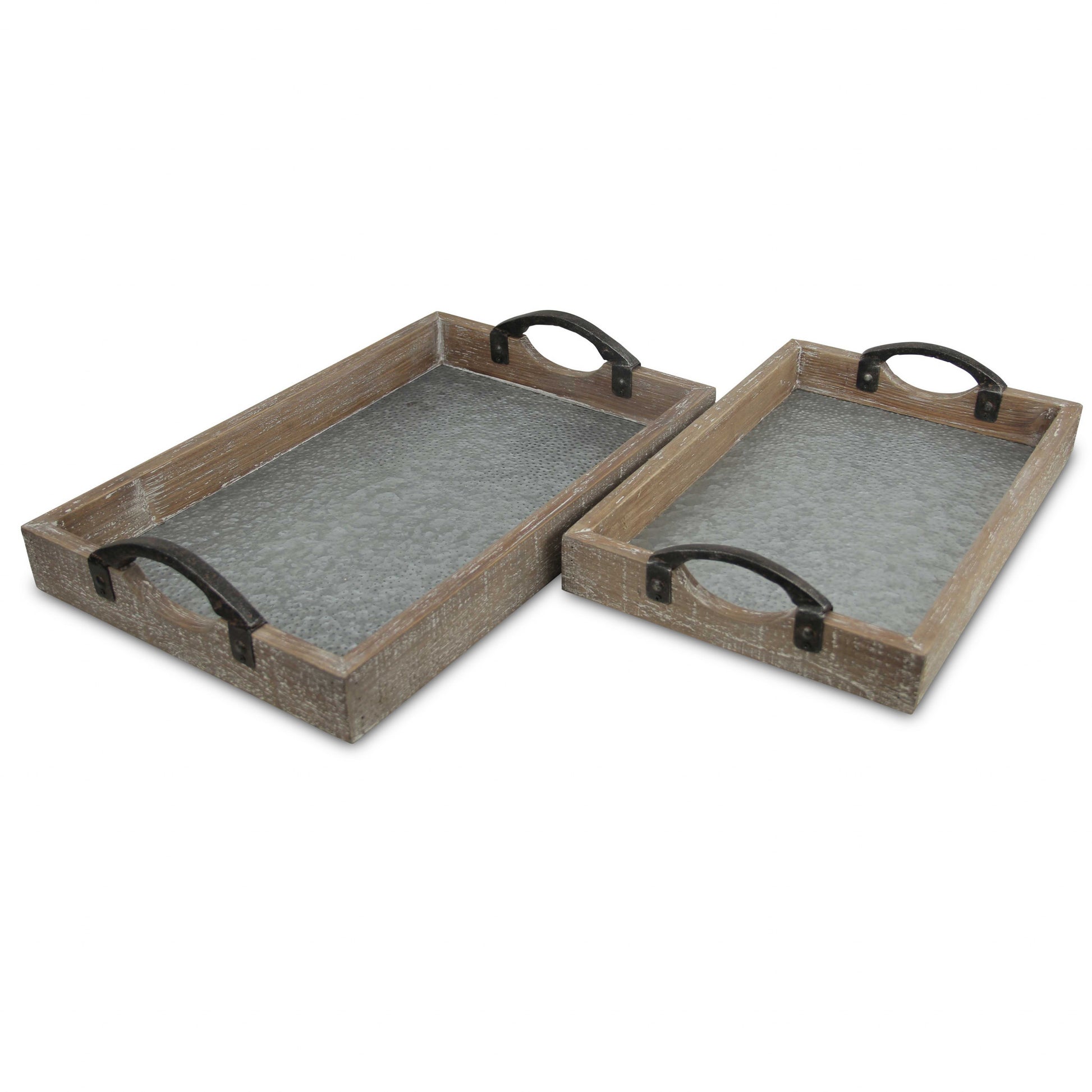 19" Gray Rectangular Metal Handmade Tray With Handles By Homeroots | Trays | Modishstore - 2