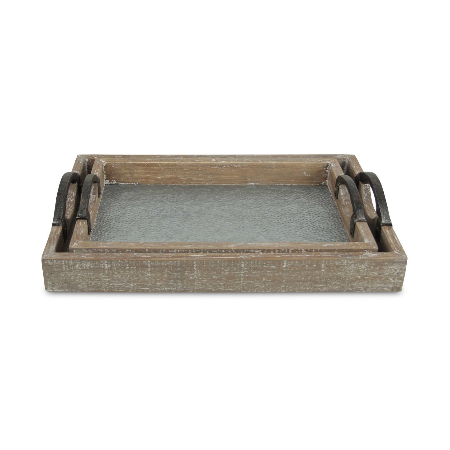 19" Gray Rectangular Metal Handmade Tray With Handles By Homeroots | Trays | Modishstore - 4