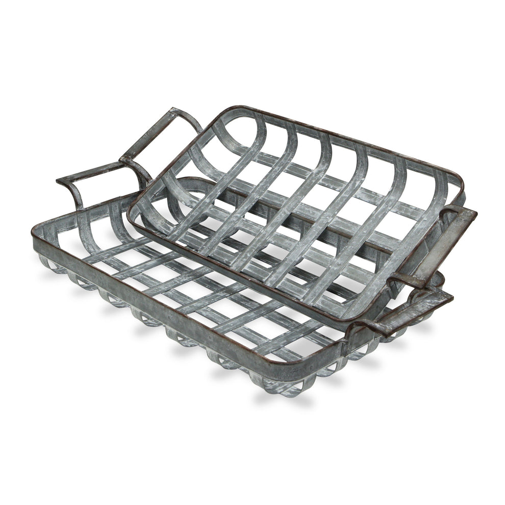 23" Gray Rectangular Metal Handmade Tray With Handles By Homeroots | Trays | Modishstore - 2