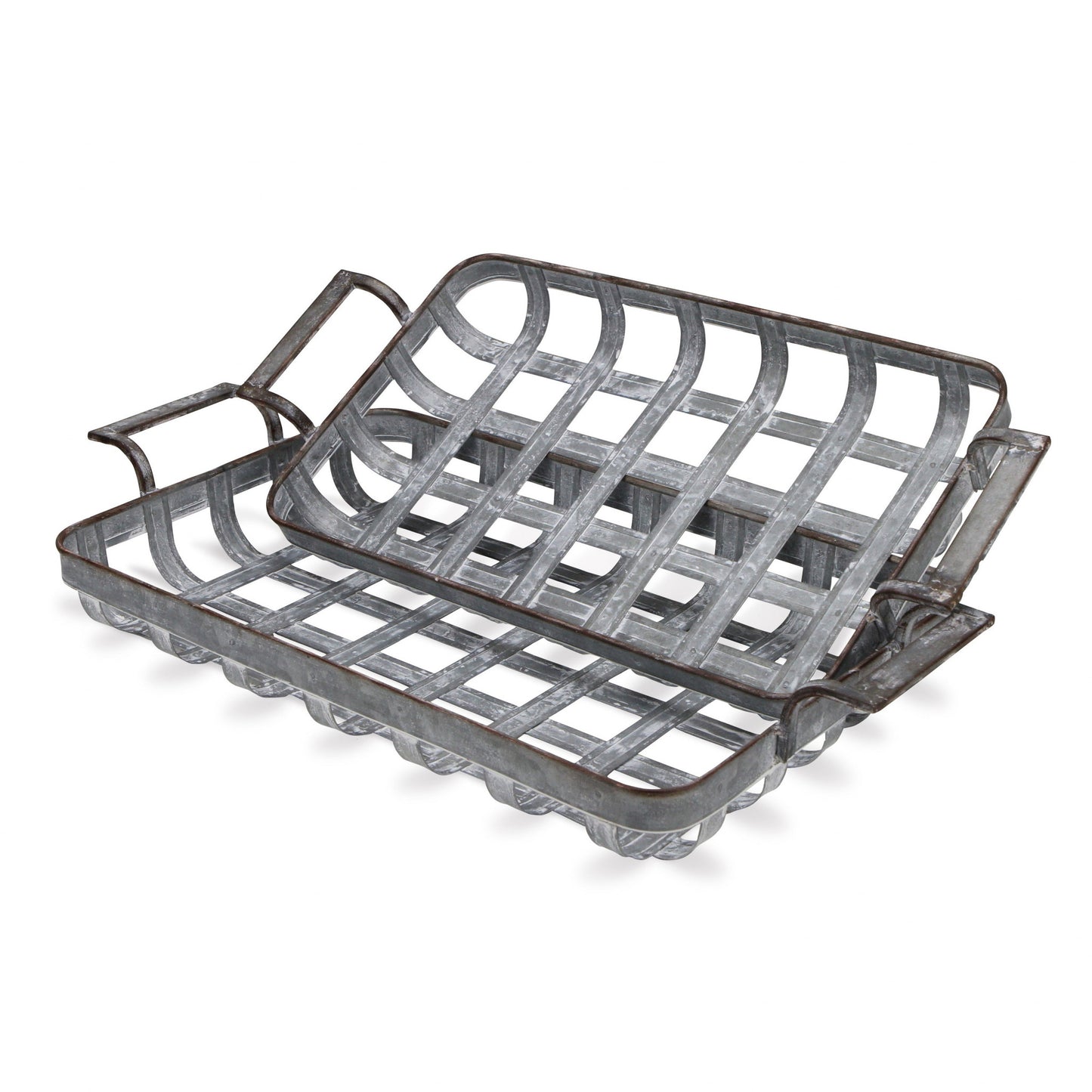 23" Gray Rectangular Metal Handmade Tray With Handles By Homeroots | Trays | Modishstore - 3