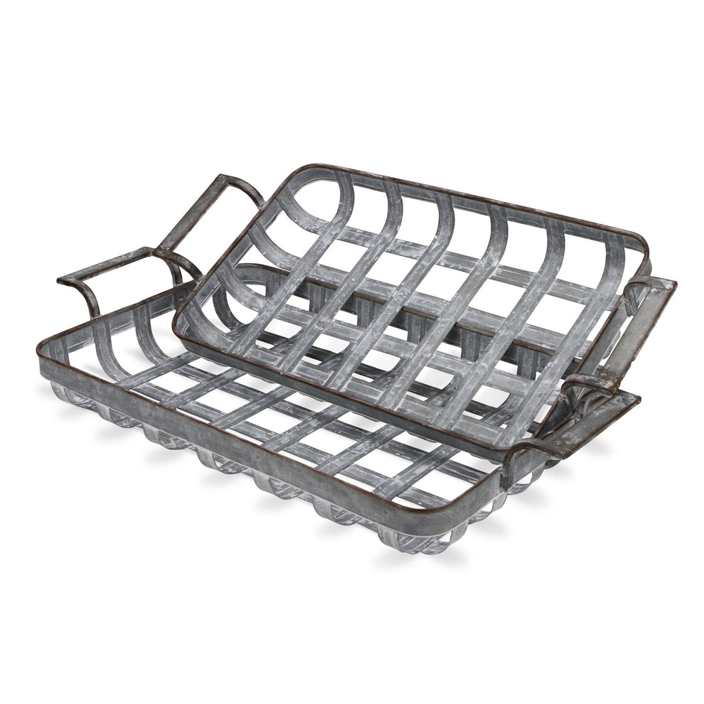 23" Gray Rectangular Metal Handmade Tray With Handles By Homeroots | Trays | Modishstore - 3