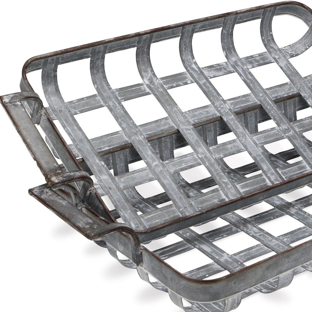 23" Gray Rectangular Metal Handmade Tray With Handles By Homeroots | Trays | Modishstore - 4