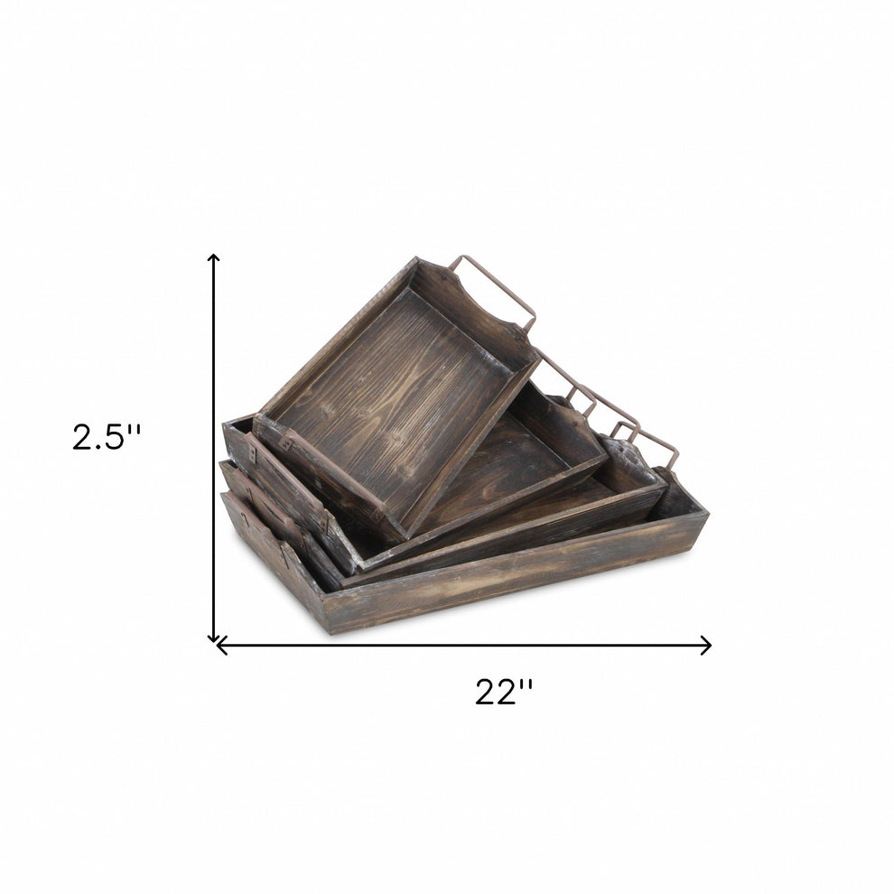 22" Brown Rectangular Wood Handmade Tray Handles By Homeroots | Trays | Modishstore - 7
