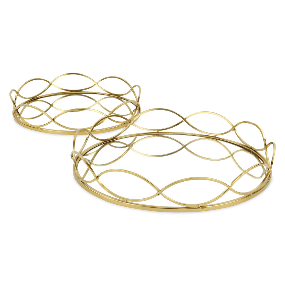 15" Gold Round Metal Handmade Tray With Handles By Homeroots | Trays | Modishstore - 2