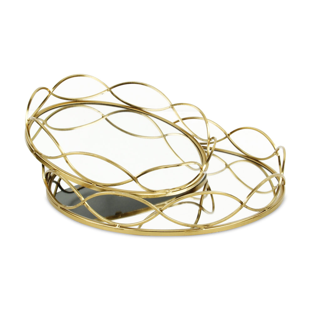 15" Gold Round Metal Handmade Tray With Handles By Homeroots | Trays | Modishstore - 4