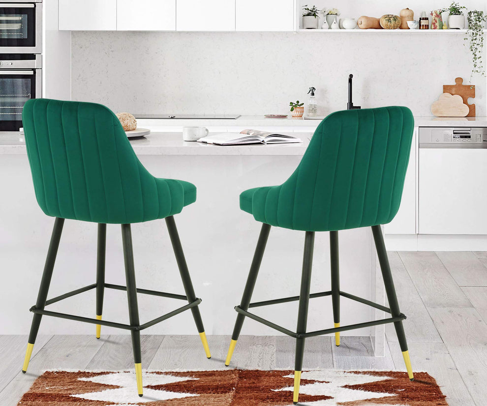 Set Of Two 35" Green and Black Bar Height Chairs By Homeroots | Bar Stools | Modishstore - 4