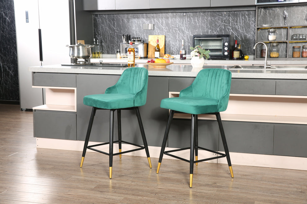 Set Of Two 35" Green and Black Bar Height Chairs By Homeroots | Bar Stools | Modishstore - 5