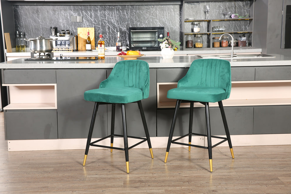 Set Of Two 35" Green and Black Bar Height Chairs By Homeroots | Bar Stools | Modishstore - 6