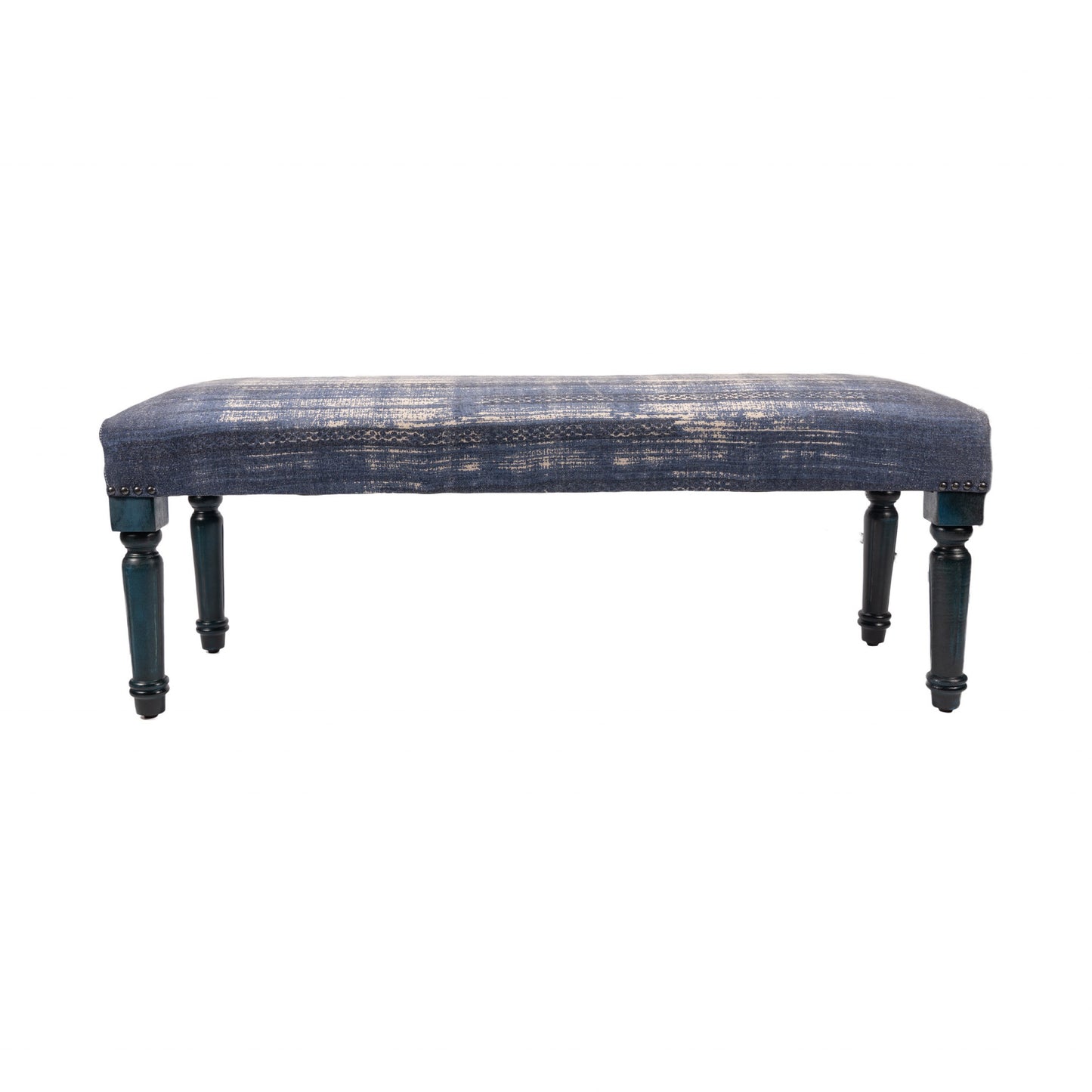 47" Blue And Cream Abstract Design Blue Leg Upholstered Bench By Homeroots | Benches | Modishstore - 4