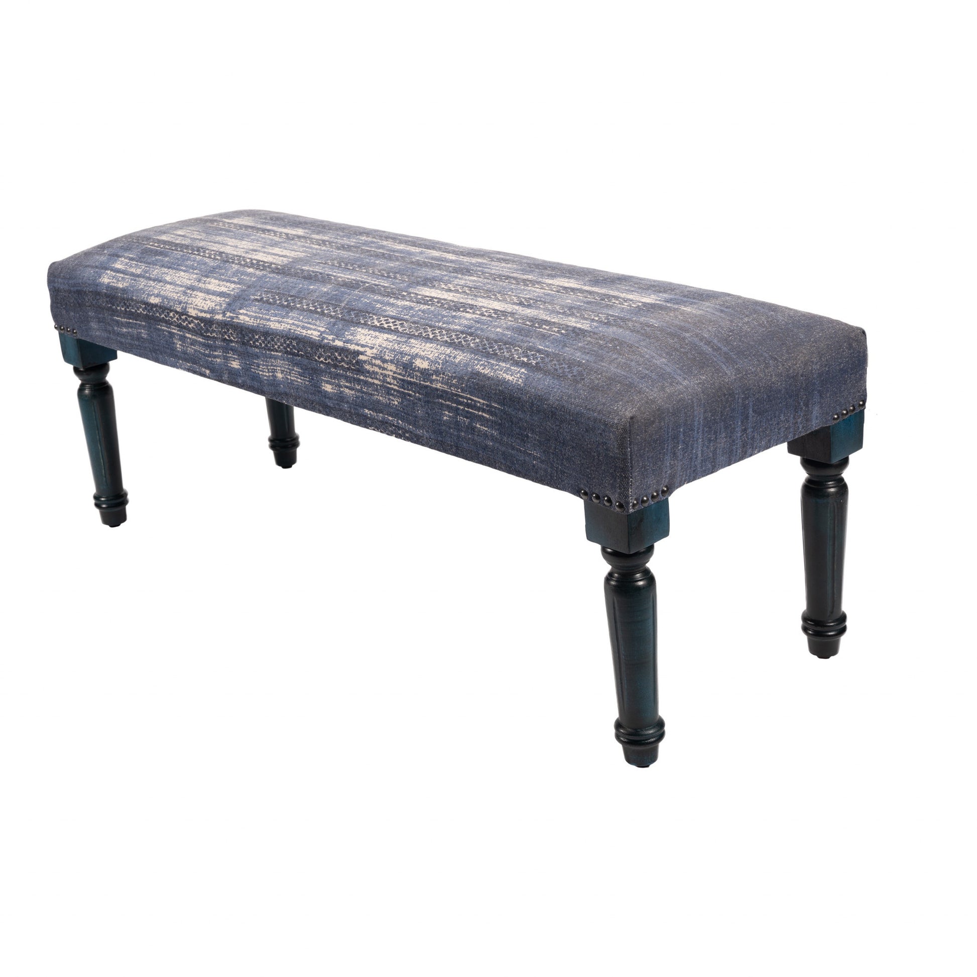47" Blue And Cream Abstract Design Blue Leg Upholstered Bench By Homeroots | Benches | Modishstore - 5