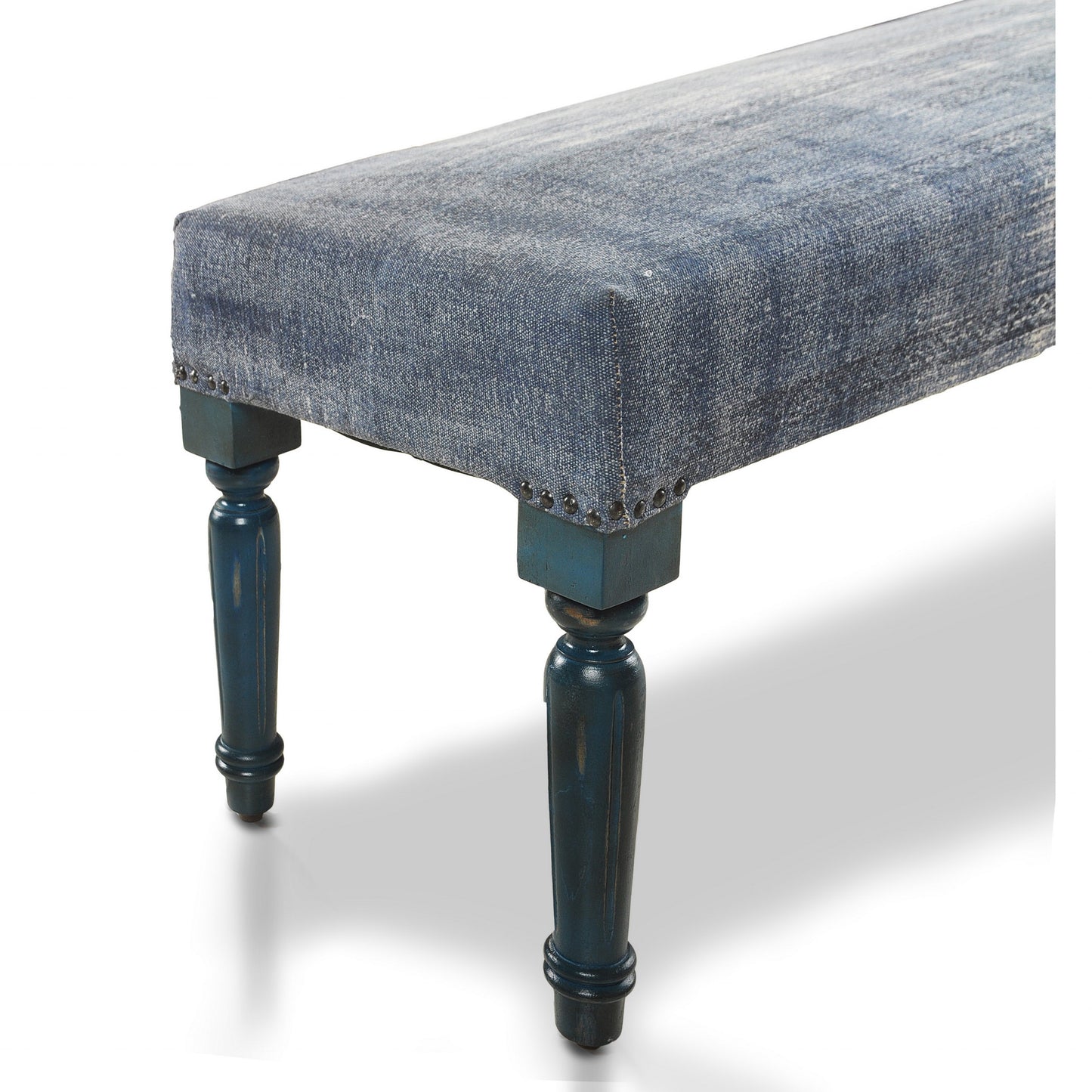 47" Blue And Cream Abstract Design Blue Leg Upholstered Bench By Homeroots | Benches | Modishstore - 3