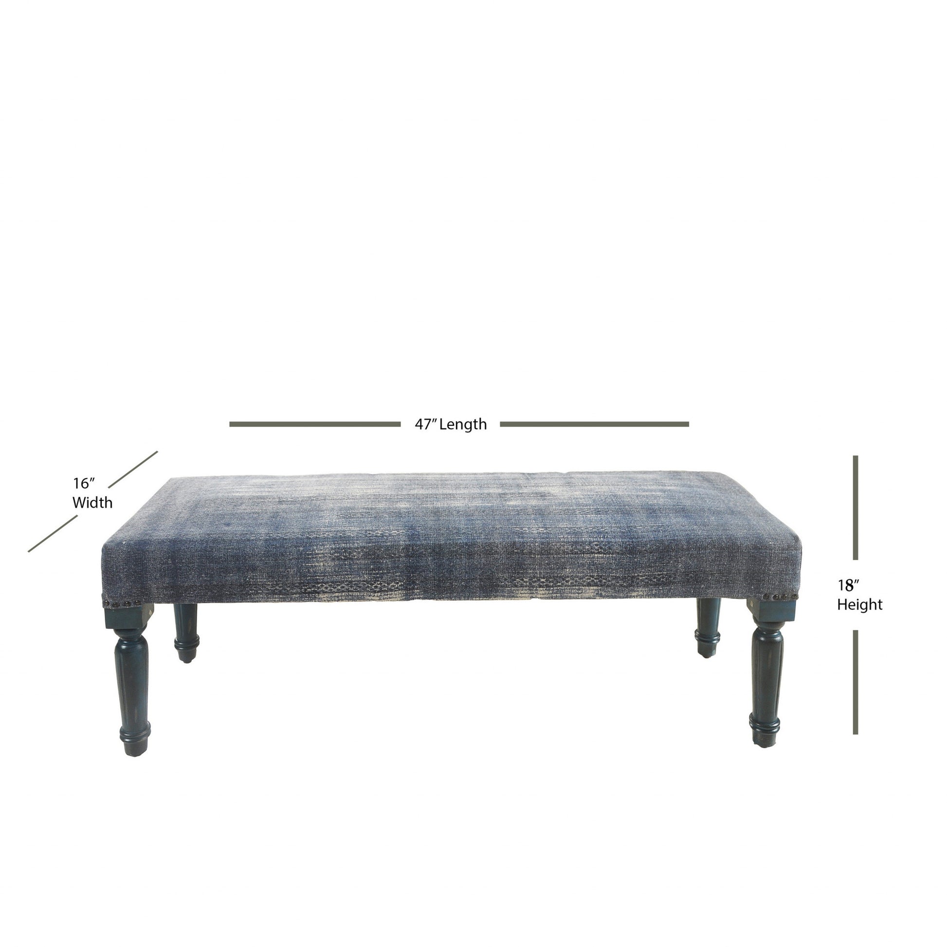 47" Blue And Cream Abstract Design Blue Leg Upholstered Bench By Homeroots | Benches | Modishstore - 7