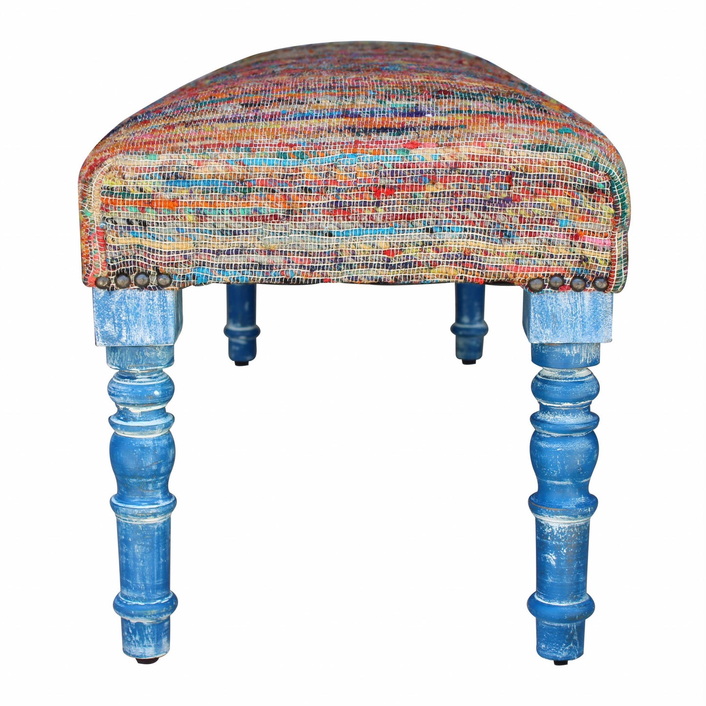 47" Rainbow Stripe Blue Leg Upholstered Bench By Homeroots