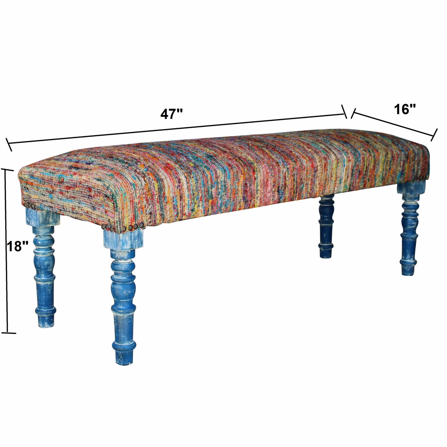 47" Rainbow Stripe Blue Leg Upholstered Bench By Homeroots