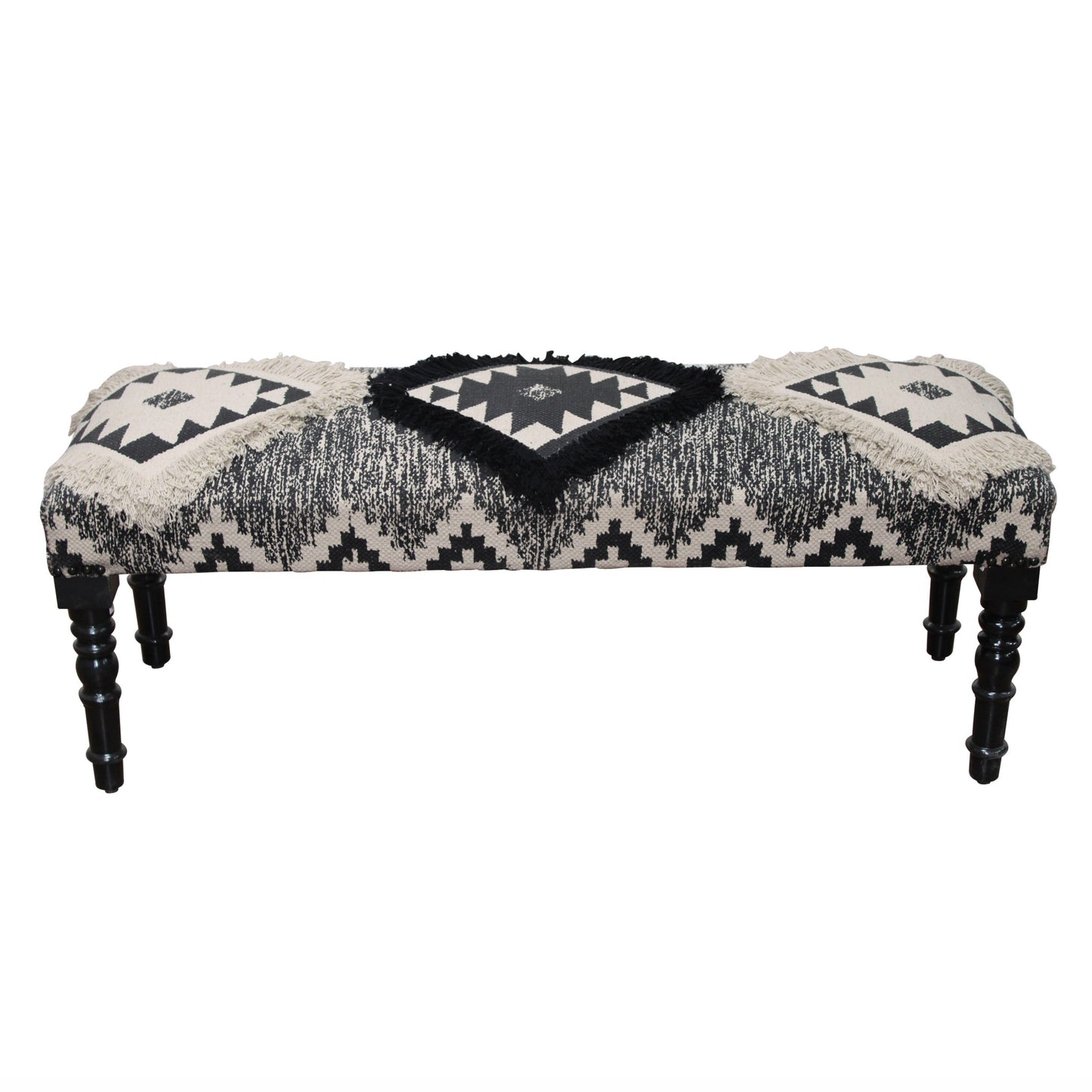47" Black And White Black Leg Southwest Upholstered Bench By Homeroots