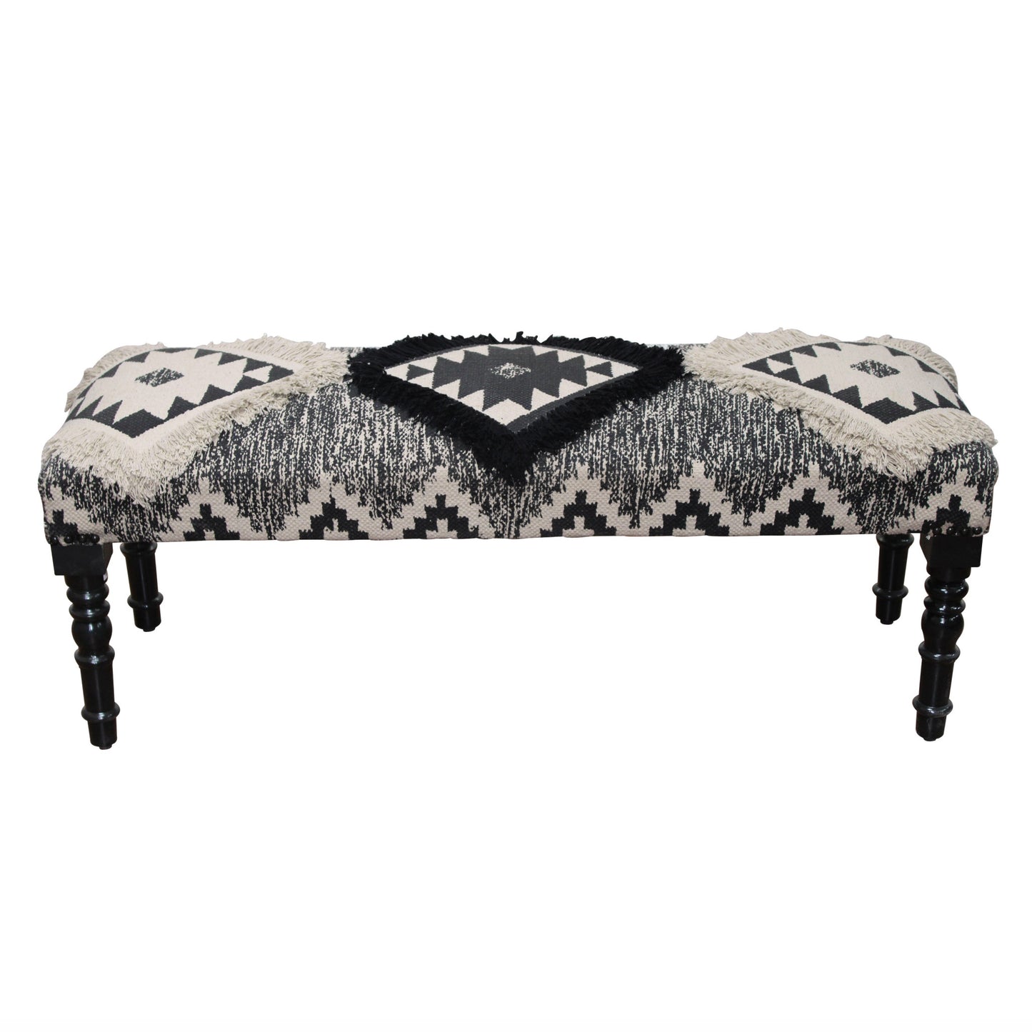 47" Black And White Black Leg Southwest Upholstered Bench By Homeroots | Benches | Modishstore - 2